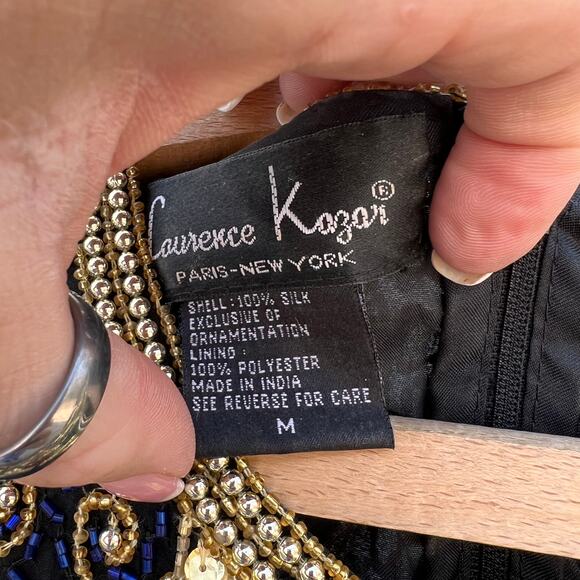 Vintage Laurence Kazar art deco bead sequin silk blouse gold chain pattern - Picture 3 of 10